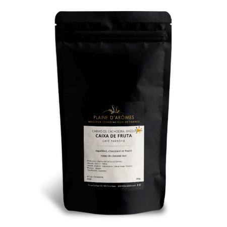 Paquet 250g de café Brésil CAIXA DE FRUTA pour la méthode expresso de la marque Plaine d'Arômes