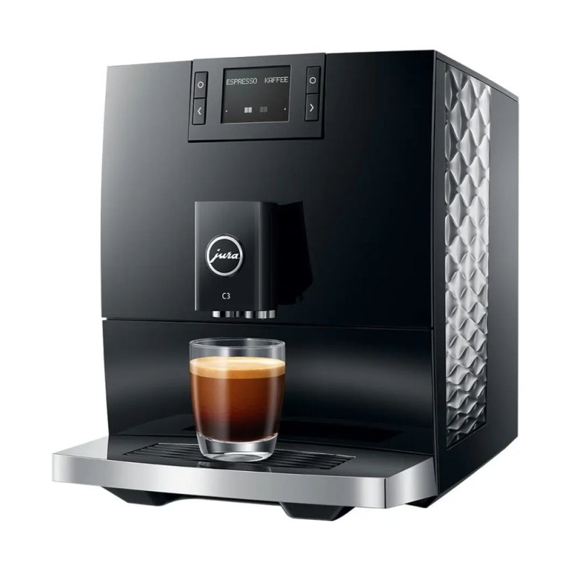 Machine espresso noire marque JURA vu de côté