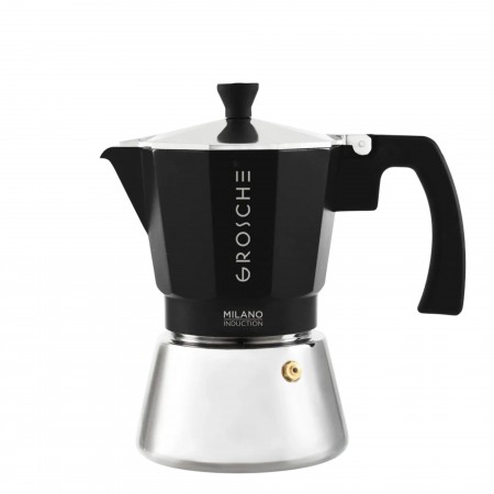 Cafetière italienne noir pour induction sur fond blanc