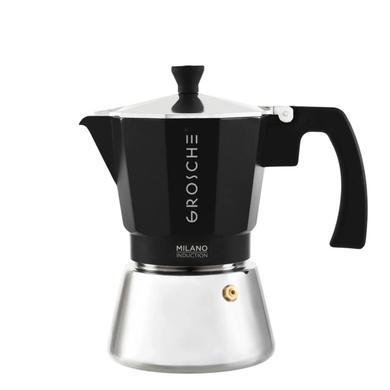 Cafetière italienne noir pour induction sur fond blanc