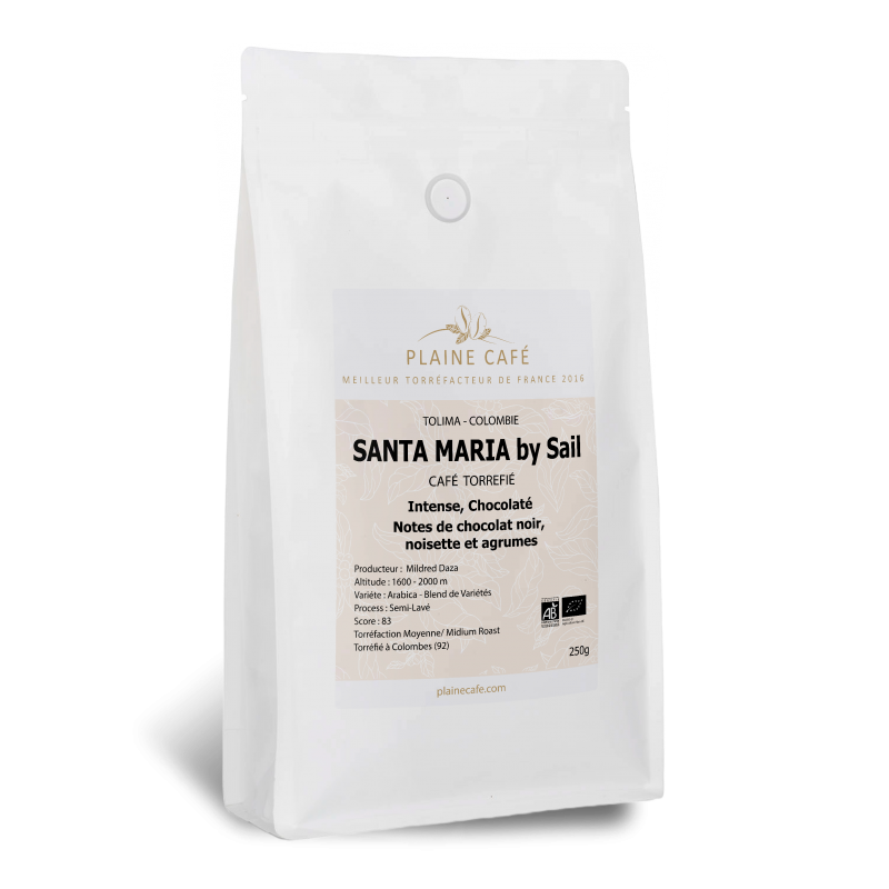 Café Bio de Colombie : Santa Maria dans un sachet Blanc